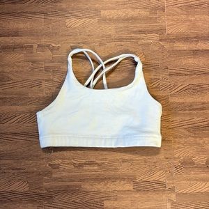 ATHLETA GIRL WHITE DOUBLE CROSS BACK SPORTS BRA SIZE LARGE